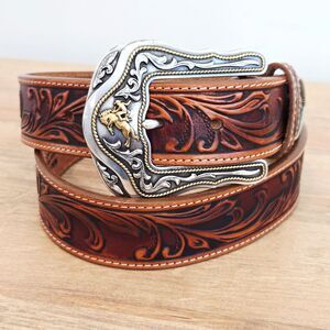 Tony Lama Mens Belt Brown Westerly Ride Tooled Embossed Western Cowboy C41514 LN